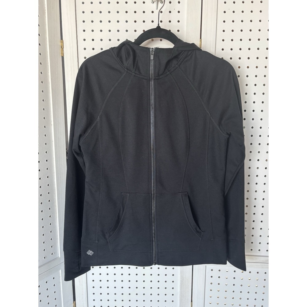 ZELOS Women's S Black‎ Full Zip Long Sleeve Activewear Jacket Hooded Thumb Holes